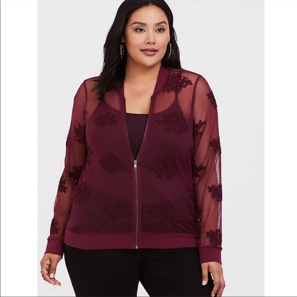 NWT Torrid Mesh Embroidered Zip Jacket Size 1